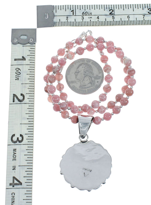 Native American Sterling Silver Rhodochrosite Bead Necklace X11322